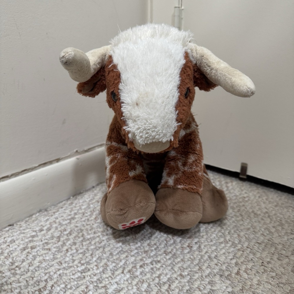 Build A Bear Plush Bevo Texas Longhorn Cow Brown & White Spotted Bull Plush Toy